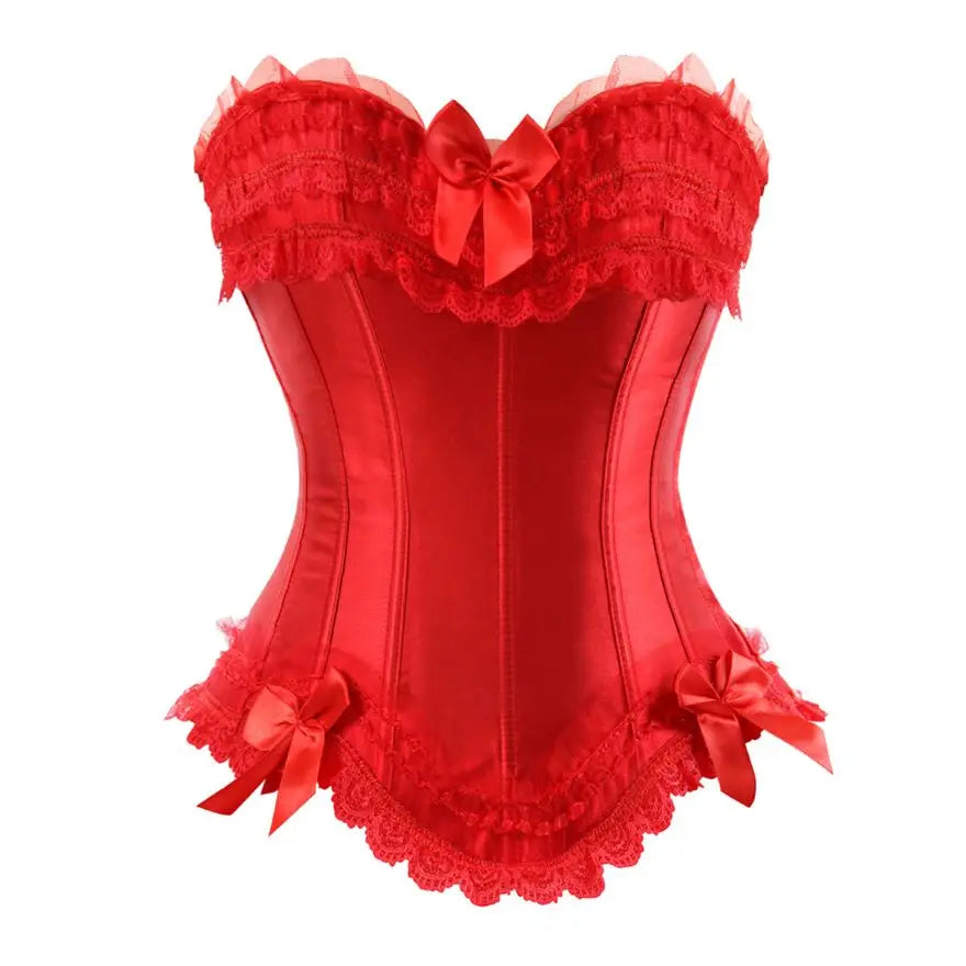 Sexy Women Bustier Corset Lace Overlay Corset Top Boned Waist Trainer Lingerie Overbust Corsets Body Shaper Plus Size