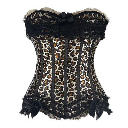 Sexy Women Bustier Corset Lace Overlay Corset Top Boned Waist Trainer Lingerie Overbust Corsets Body Shaper Plus Size