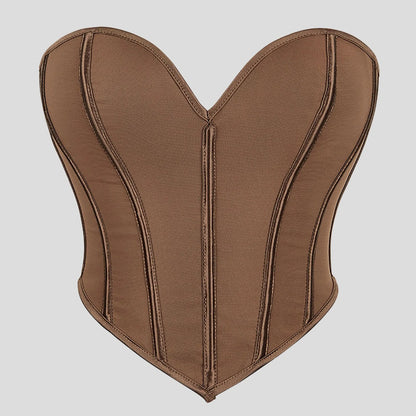 Women'S Strapless Solid Bustier Corset Fishbone Push Up Waist Trainer Crop Tops Sleeveless Backless Padded Bandeau Bikini Top