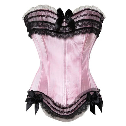 Sexy Women Bustier Corset Lace Overlay Corset Top Boned Waist Trainer Lingerie Overbust Corsets Body Shaper Plus Size
