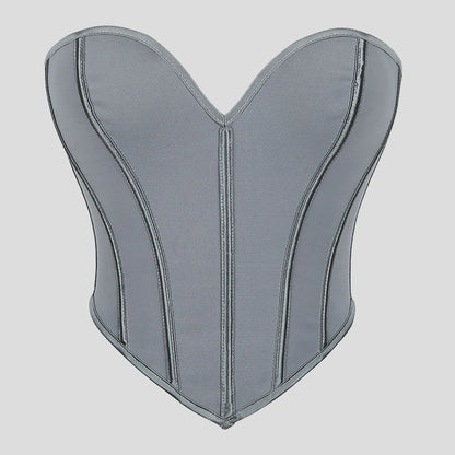 Women'S Strapless Solid Bustier Corset Fishbone Push Up Waist Trainer Crop Tops Sleeveless Backless Padded Bandeau Bikini Top
