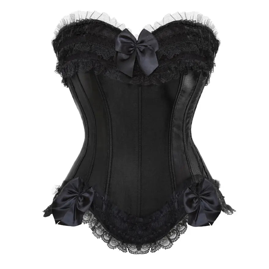 Sexy Women Bustier Corset Lace Overlay Corset Top Boned Waist Trainer Lingerie Overbust Corsets Body Shaper Plus Size