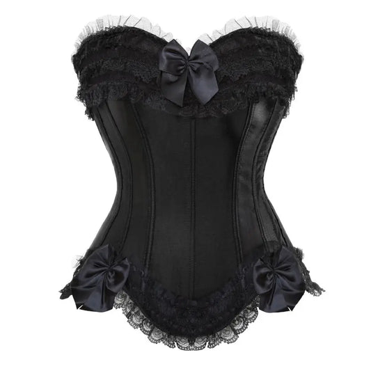 Sexy Women Bustier Corset Lace Overlay Corset Top Boned Waist Trainer Lingerie Overbust Corsets Body Shaper Plus Size