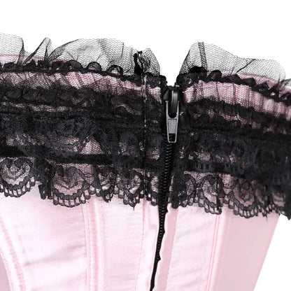 Sexy Women Bustier Corset Lace Overlay Corset Top Boned Waist Trainer Lingerie Overbust Corsets Body Shaper Plus Size