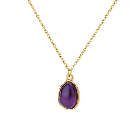 Stainless Steel Natural Stone Necklaces For Women Gold Color Chain Stone Pendant Necklace Classic Aesthetic Jewelry Femme Gift