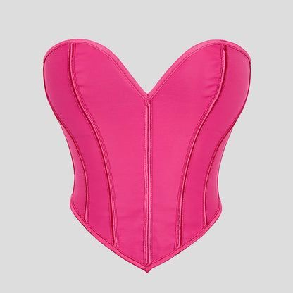 Women'S Strapless Solid Bustier Corset Fishbone Push Up Waist Trainer Crop Tops Sleeveless Backless Padded Bandeau Bikini Top