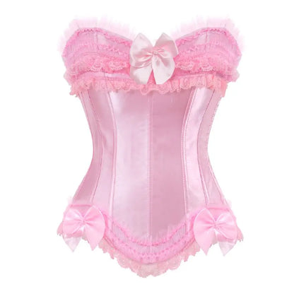 Sexy Women Bustier Corset Lace Overlay Corset Top Boned Waist Trainer Lingerie Overbust Corsets Body Shaper Plus Size